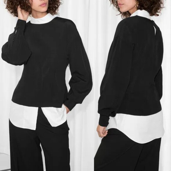 NEW & Other Stories Oversized Sleeve Blouse Black Size 4 Viscose Crepe Classic - Picture 2 of 16